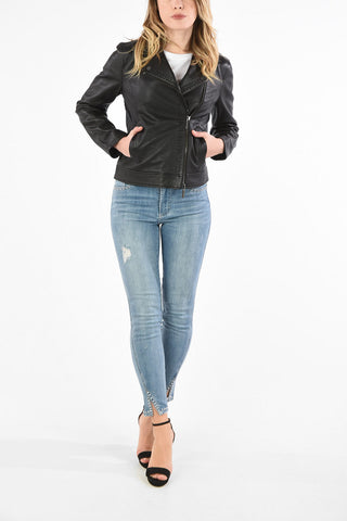ARMANI EXCHANGE Leather Biker Jacket with Lace-Up Detail