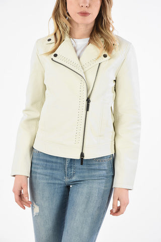 ARMANI EXCHANGE Leather Biker Jacket with Lace-Up Detail