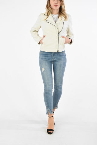 ARMANI EXCHANGE Leather Biker Jacket with Lace-Up Detail