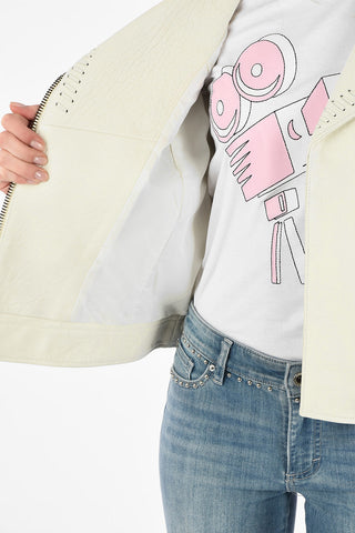 ARMANI EXCHANGE Leather Biker Jacket with Lace-Up Detail