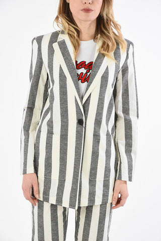 ARMANI EXCHANGE Center Vent Striped Cotton and Flax 1 Button Blazer