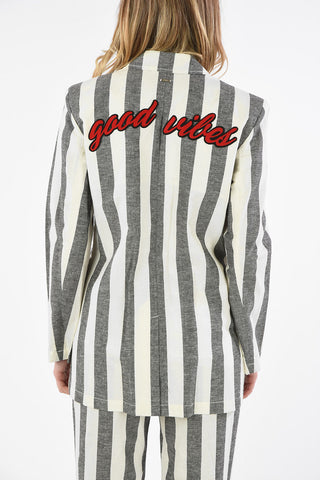 ARMANI EXCHANGE Blazer 1 Bottone a Righe in Cotone e Lino con uno Spacco