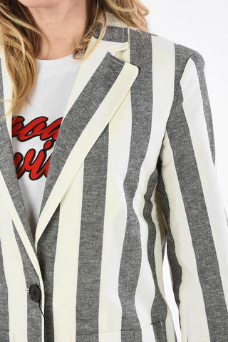ARMANI EXCHANGE Blazer 1 Bottone a Righe in Cotone e Lino con uno Spacco