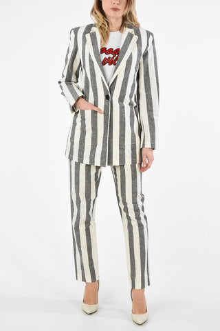 ARMANI EXCHANGE Blazer 1 Bottone a Righe in Cotone e Lino con uno Spacco