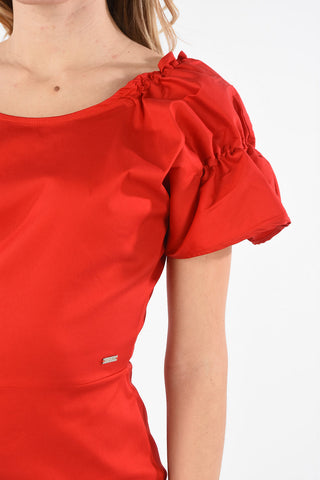 ARMANI EXCHANGE Puffed Sleeve Mini Bodycon Dress with Zip Back Closure