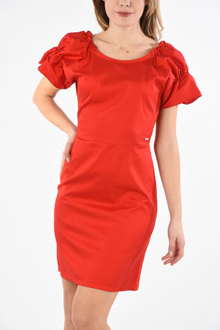 ARMANI EXCHANGE Puffed Sleeve Mini Bodycon Dress with Zip Back Closure