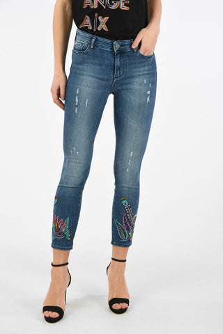 ARMANI EXCHANGE Cropped J10 Skinny Fit Jeans With Floral-Embroidery Ankle