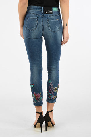 ARMANI EXCHANGE Cropped J10 Skinny Fit Jeans With Floral-Embroidery Ankle