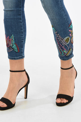 ARMANI EXCHANGE Cropped J10 Skinny Fit Jeans With Floral-Embroidery Ankle