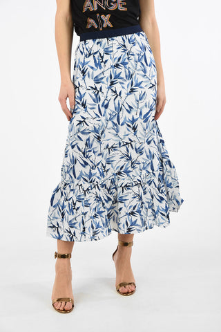 ARMANI EXCHANGE Leaf-Print Flax Blend Skirt with Drawstring