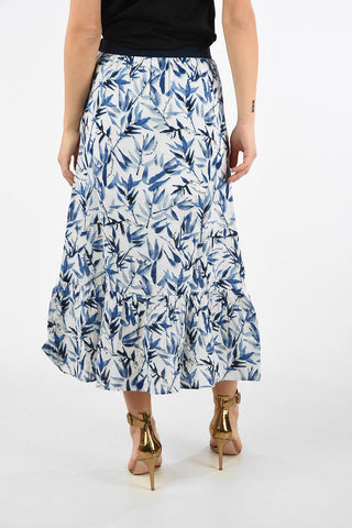 ARMANI EXCHANGE Leaf-Print Flax Blend Skirt with Drawstring