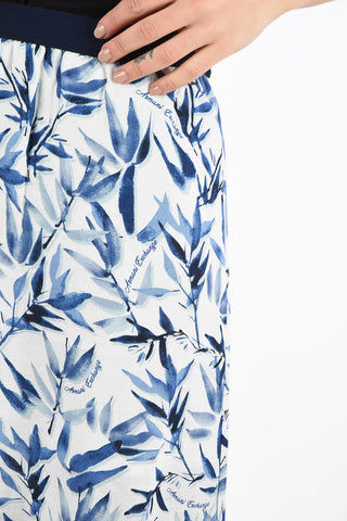 ARMANI EXCHANGE Leaf-Print Flax Blend Skirt with Drawstring