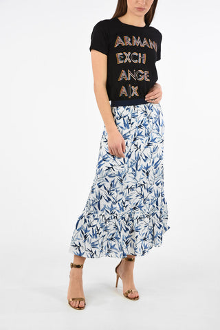 ARMANI EXCHANGE Leaf-Print Flax Blend Skirt with Drawstring