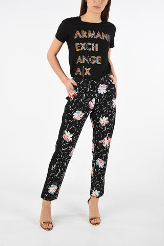 ARMANI EXCHANGE Floral-Print Piping Pants with Split Ankle