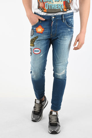 17cm Stonewashed SKATER Jeans with Patches Embroidered