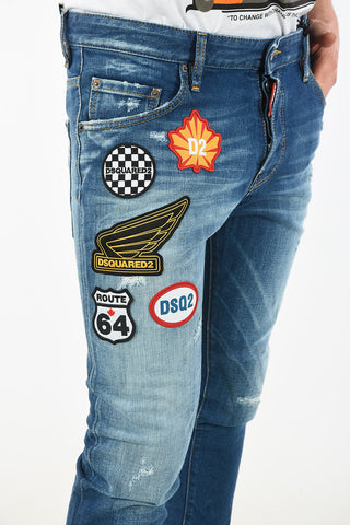 17cm Stonewashed SKATER Jeans with Patches Embroidered