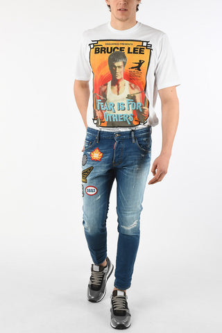 17cm Stonewashed SKATER Jeans with Patches Embroidered