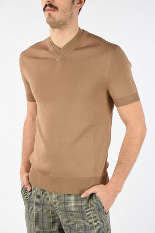 Short Sleeve V Neck Slim Fit Sweater