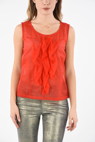 Tulle Sleeveless Top with Back Zip Closure 