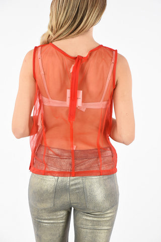 Tulle Sleeveless Top with Back Zip Closure 