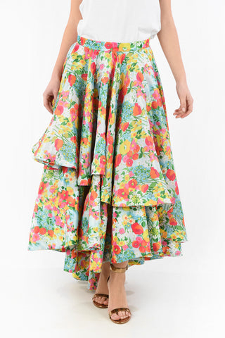 Floral Printed Asymmetrical Layered Skirt