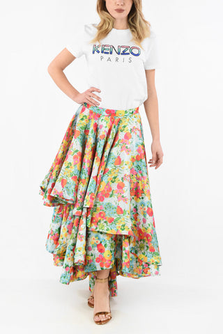 Floral Printed Asymmetrical Layered Skirt