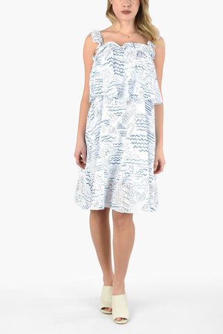 Cotton Embroiderered Sleeveless Ruffled Dress 