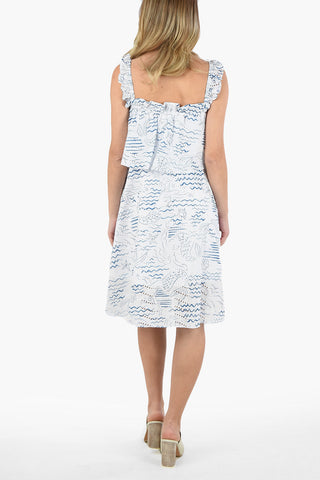 Cotton Embroiderered Sleeveless Ruffled Dress 