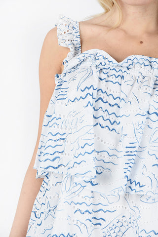 Cotton Embroiderered Sleeveless Ruffled Dress 