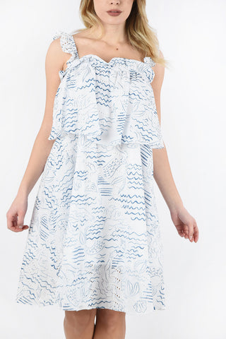 Cotton Embroiderered Sleeveless Ruffled Dress 