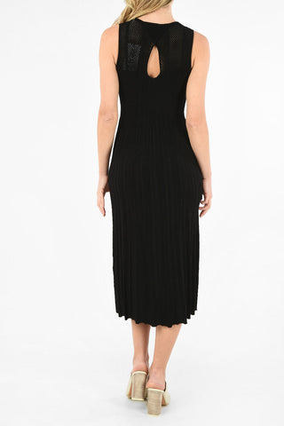 Sleeveless SOLID Dress With Mesh Neckline