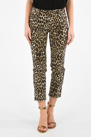 Jeans Slim Fit Animalier in Cotone Stretch a Vita Alta 
