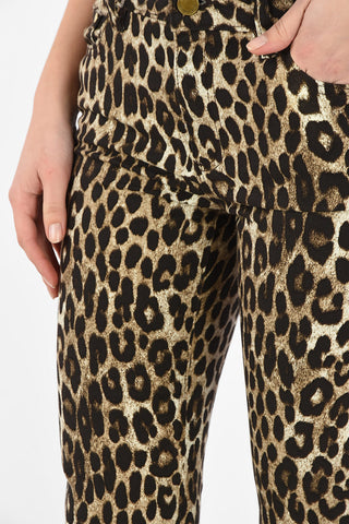 Jeans Slim Fit Animalier in Cotone Stretch a Vita Alta 