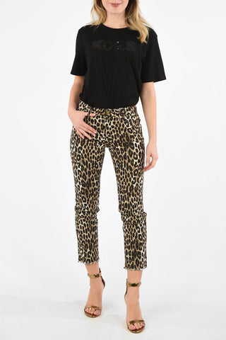 Jeans Slim Fit Animalier in Cotone Stretch a Vita Alta 