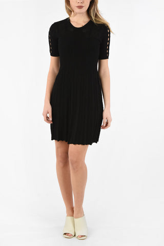 Short Sleeve SOLID Dress with Mesh Neckline