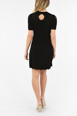 Short Sleeve SOLID Dress with Mesh Neckline