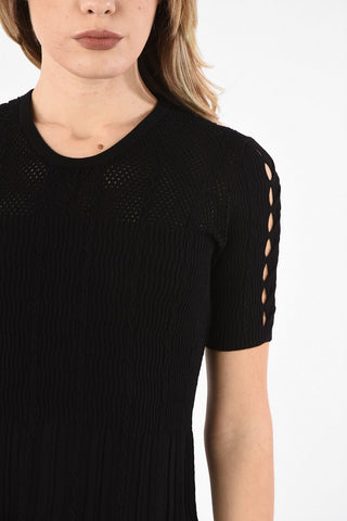 Short Sleeve SOLID Dress with Mesh Neckline
