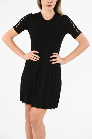 Short Sleeve SOLID Dress with Mesh Neckline