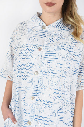 Cotton Emboidered Shirtdress with Petticoat 