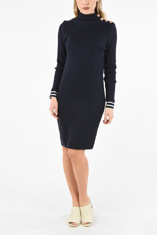 Cotton Long Sleeve Midi Dress With Button Details