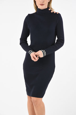 Cotton Long Sleeve Midi Dress With Button Details