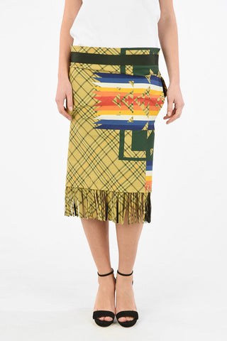 Gonna in Cotone Stampato con Frange e Chiusura Zip 