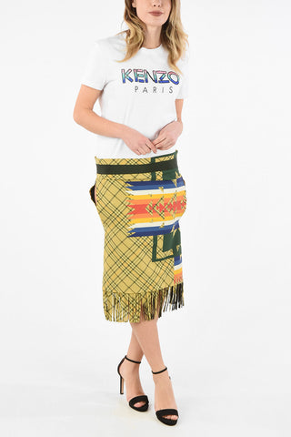 Gonna in Cotone Stampato con Frange e Chiusura Zip 