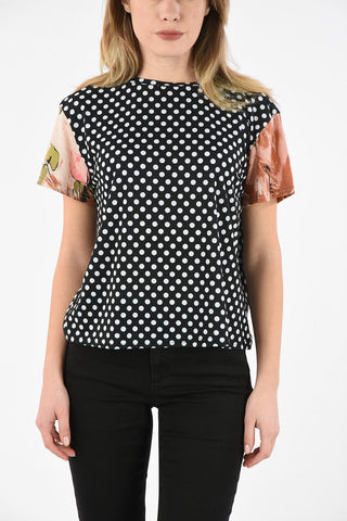 Polka Dot Crew-Neck T-Shirt with Floral Details