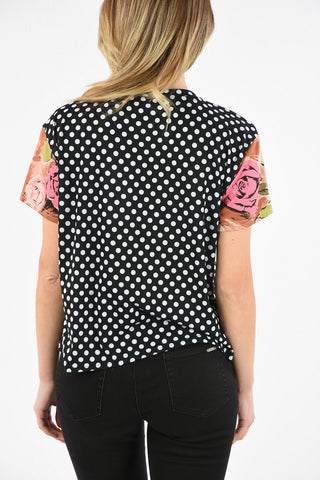 Polka Dot Crew-Neck T-Shirt with Floral Details