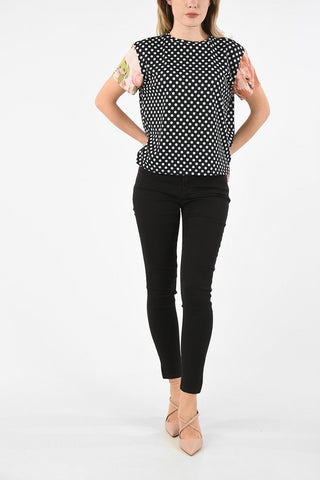 Polka Dot Crew-Neck T-Shirt with Floral Details