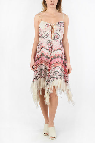 Floral Printed Silk Asymmetrical Dress