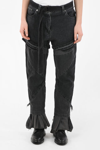 patchwork loose fit jeans with Belt