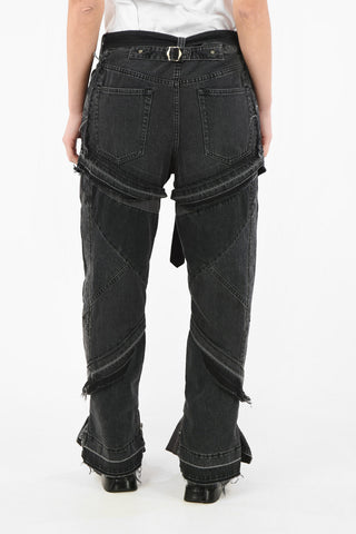 patchwork loose fit jeans with Belt