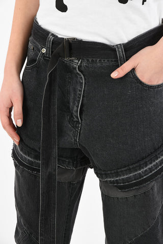 patchwork loose fit jeans with Belt